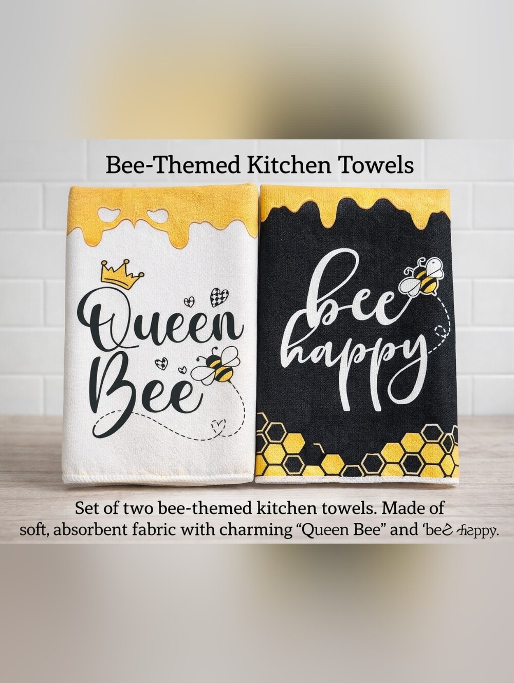 Bee-Themed Kitchen Towels – Queen Bee & Bee Happy Set